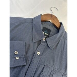 prAna Blue Button Up Long‎ Sleeve Shirt Cotton  Outdoors Men's Medium
